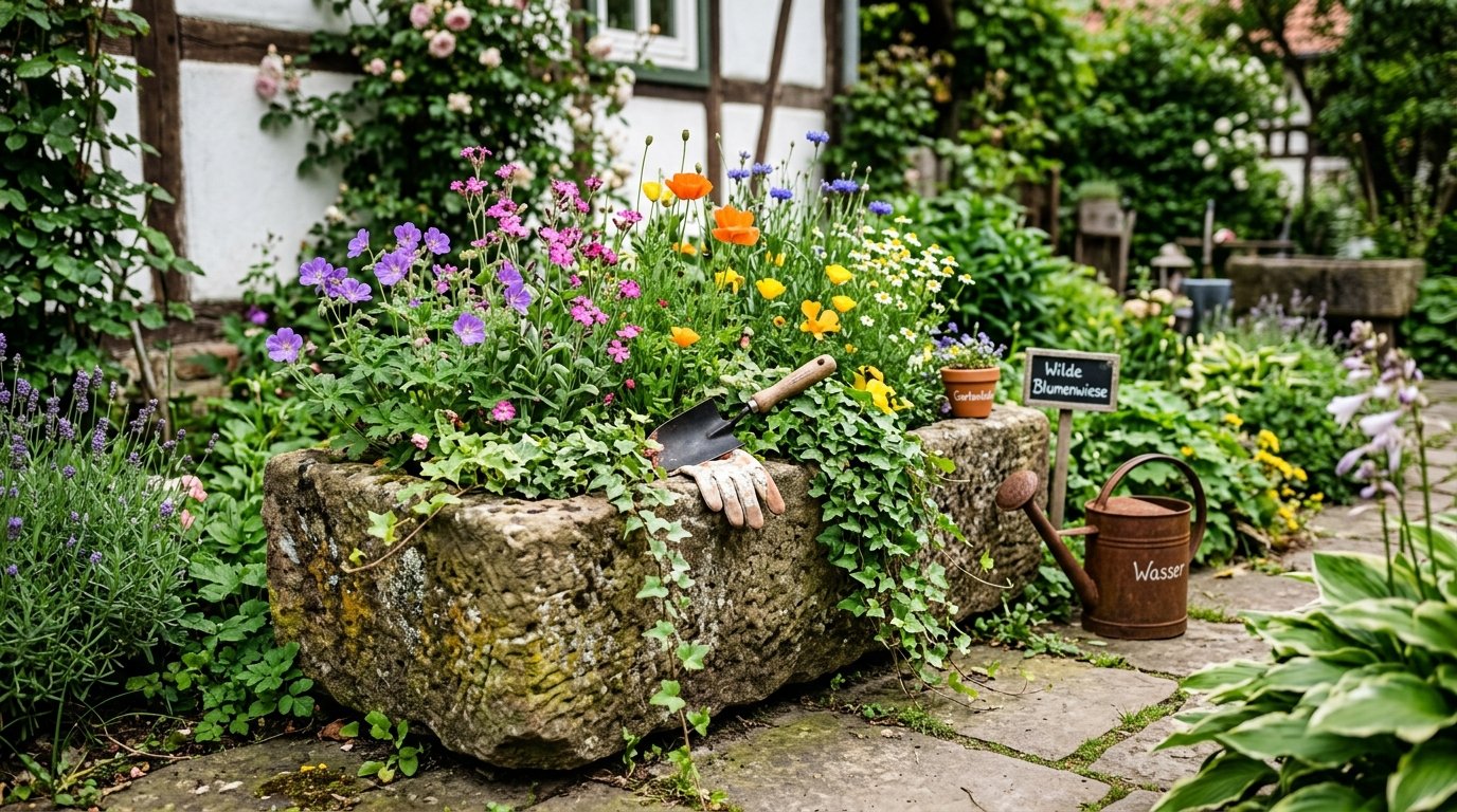 entdecken Sie, wie alte wiederverwendete Objekte Ihrem Garten zeitlose Schönheit und nostalgischen Charme verleihen können